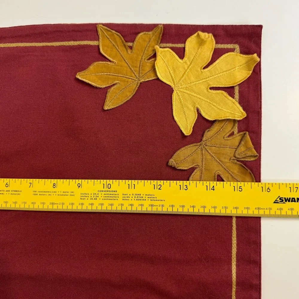 Williams Sonoma Maroon Autumn Leaves Appliqué Table Runner 16x89